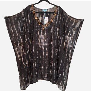 Women's plus size 2X swimsuit cover-up. Black and gray tie-dye. Bohemian Flare.